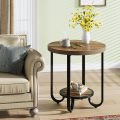 2-Tier End Table, Round Side Table Nightstand with Curved Metal Legs. 