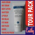 EMILY 10 IN 1 TOUR PACK FOR TRAVELERS, TRAVELING KIT, IMPORTED EYE MASK, SLEEPING MASK, EAR PLUGS, SOCKS PAIR, HAND CREAM, DAY CREAM, BODY LOTION, HAND SANITIZER, LIP BALM AND SPA RELAXING TUBE IN TRAVELING POUCH. 