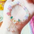 Korean New Sweet Daisy Flower Bracelet For Women Colorful Crystal Beaded Elastic Rope Bracelets Girl Party Wedding Jewelry Gifts. 