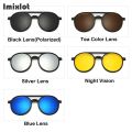 6pcs/set Vintage Round Polarized Clip On Sunglasses Men Women Magnetic Clips Eyewear Eyeglass Optical Frame Night Vision Glasses. 