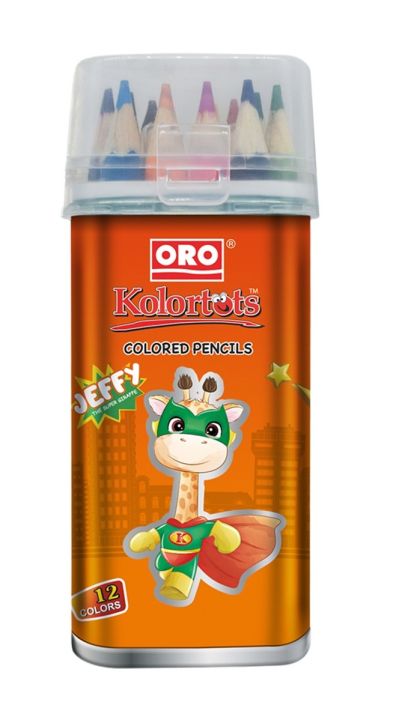 12Pcs Color pencils Oro Small Size Packed in cute Tin Jar