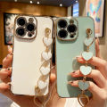 FELMYST Casing Case For Infinix Tecno Pova 3 Luxury Plating Cute Love Heart Wrist Chain Bracelet Girl Mobile Phone Case Women Lanyard Electroplated Casing Candy Full Cover Camera Protect Bumper Back Softcase Cover. 