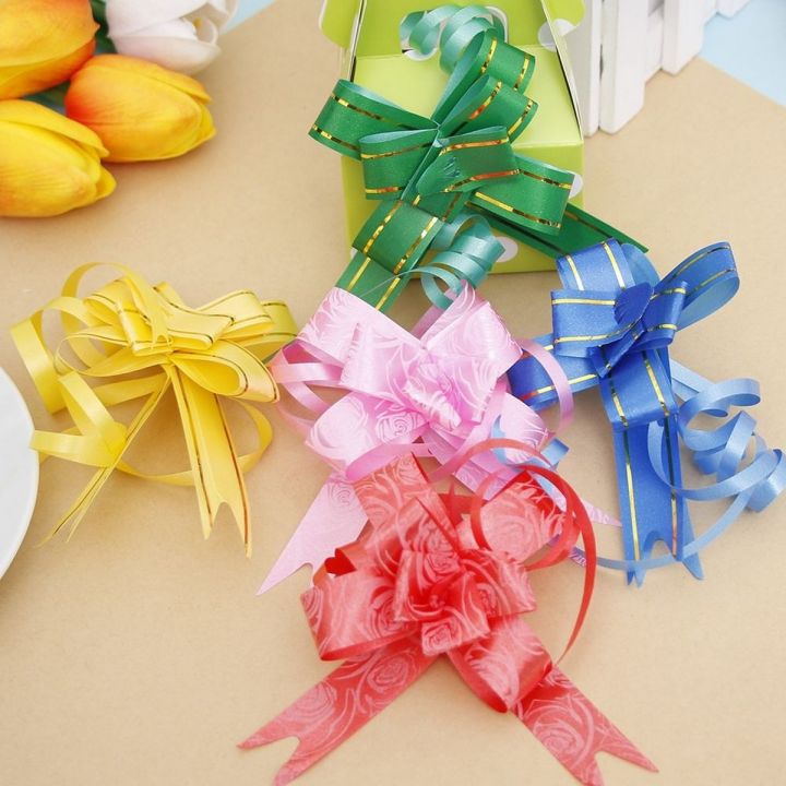(6 Packet) 60pcs Pull Bow Ribbons Multicolor Gift Packing Wrapping Happy New Year Wedding Birthday Party Supplies Home Decoration