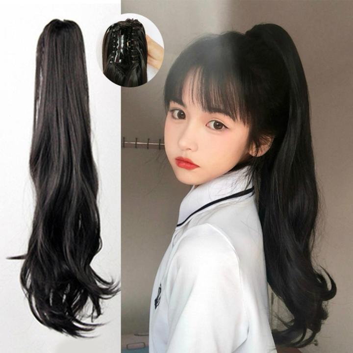 Synthetic Natural Long Curly Ponytail Wig Big Wavy Grab Clip Pony Tail for Girls
