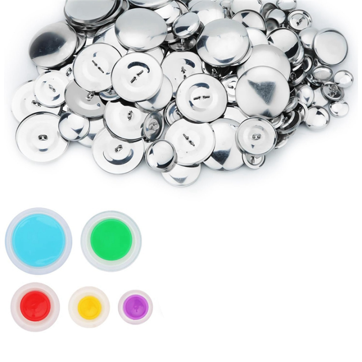 100Pcs Button Covers, Cover Button Kit with 5 Different Sized Buttons and Tools for Make Your Own Button Durable Easy to Use Silver