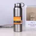 1100-ML SUS Grade 304 Stainless Steel Water Bottle Insulated Thermos Vacuum Flask Large Capacity Outdoor Water Bottle with Leather Cover/Pouch. 