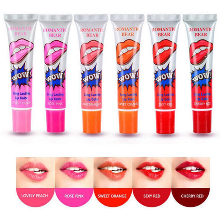 6pcs color Peel Off Wow Lipstick Lip gloss Lip tint Tattoo Wow Lip mask Long Lasting Water Proof