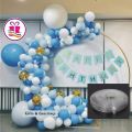 Happy Birthday Blue and White Theme Set - Baby Shower Party Balloons Package, Perfect Blue and white Birthday Decoration and celebration for male baby, boy and men of any age with banner card and multiple latex and confetti balloons. 
