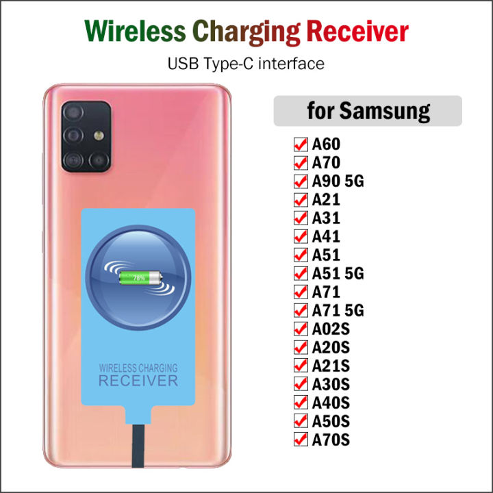 【Sunflower EGR】Qi Wireless Charging Receiver for Samsung Galaxy A41 A51 A71 A30 A60 A70 A90 5G S A21S Type-C Adapter USBC Connector