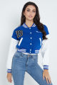 Contrast Sleeve Varsity Bomber Jacket Crop Fit Fashion Outerwear for Women and Teens. 