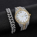 【Can last for 10 years】 TEMU Diamond Hip Hop Steel Strap Watch   Cuban Bracelet with Street Trend Men's Watch. 