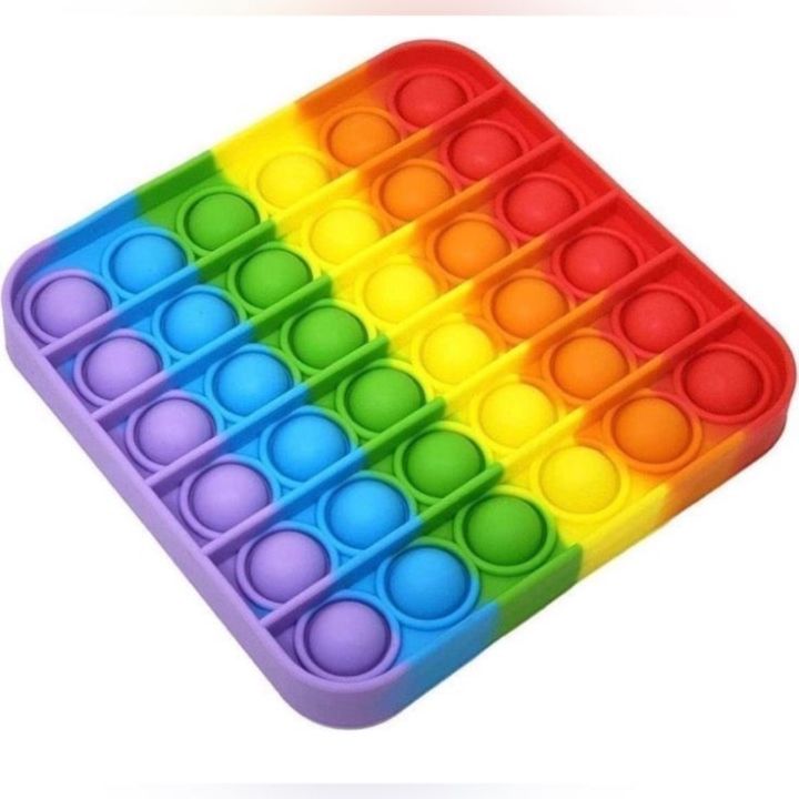 Silicon Rainbow Pop It Fidget Toy- Square Shape Stress and Anxiety Relief for Kids & Adults with Sensory Fun