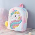 Rainbow Fluffy Unicorn Backpack Plush Back To School Rucksack Zipper Bag. 