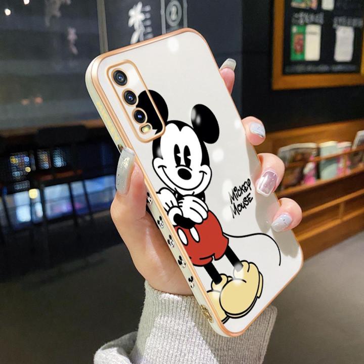 YIWESAN For vivo Y20i Case Thin Plating Side Edge Square New Design Phone Cases Cartoon Cute Mickey Pattern Silicone Casing Full Cover Camera Protection Shockproof Softcase