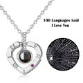 Eternal Affection Stainless Steel Heart Pendant Necklace with 100 Languages I Love You Display. 