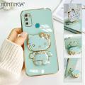 Hontinga for Infinix Hot 9 Play Back Cover + Makeup Mirror Lovely Folding Bracket Case For Gilrs Luxury 6D Plating Soft Silicone Phone Cases. 