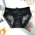Black Lace Panties Female Women's Underwear  Briefs Graphene Antibacterial Cotton Crotch Underpants Ribbon Bell Mesh Thongs. 