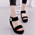 OIMG Women Flat High Wedge Sandals Ankle Strap Velcro Platform Shoes Chunky Creepers - Intl. 