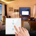 Smart Light Switch, WiFi 2-Gang Wall Wireless Tempered Glass Touch-Screen Switch. 