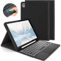 Keyboard Case with Touchpad for iPad 9 Gen/iPad 8 Gen/iPad 7 Gen (10.2 inch), iPad Air 3, iPad Pro 10.5 inch, Illuminated Removable Bluetooth Keyboard with Protective Case/Trackpad, QWERTZ, Black. 