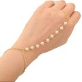 Gold Beautiful Excellent Quality Faux Pearl Bracelet Link Finger Ring Hand Chain Harness Jewelry For Girls / Women. 