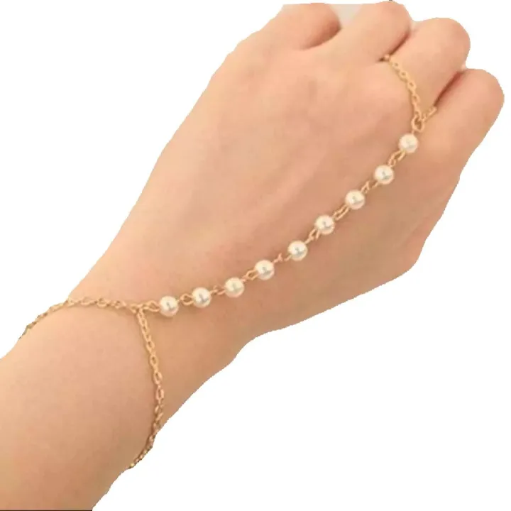 Gold%20Beautiful%20Excellent%20Quality%20Faux%20Pearl%20Bracelet%20Link%20Finger%20Ring%20Hand%20Chain%20Harness%20Jewelry%20For%20Girls%20/%20Women%20-%20Image%202