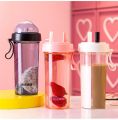 600ML Premium Double Drinking Cup Double Straw Portable Large Capacity Water Bottle Creative Couple Water Mug Dual Purpose Bottle Kettle. 