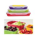 Set of 3 - Collapsible Silicone Food Storage Containers with BPA Free Airtight Plastic Lids, Silicone Stacker Foldable Food Storage Box. 