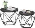 Wood and Iron Hexagonal 2 PC Coffee Table Side Table Nesting Table Set for Living Room, Bedroom and Office. 