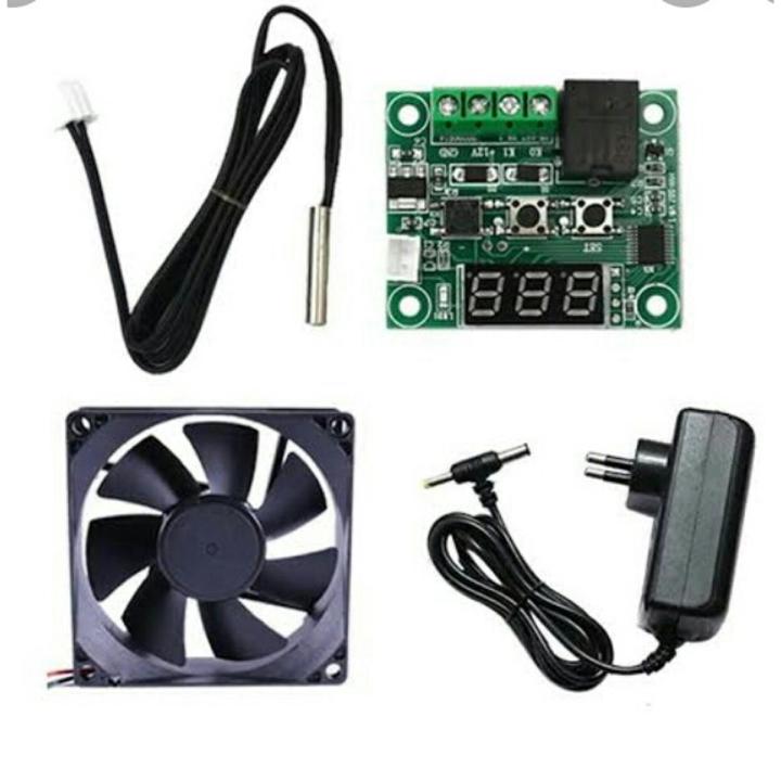 Combo W1209 12v DC temperature controller board with adapter 1.5 amp and DC fan diy kit incubator brooder