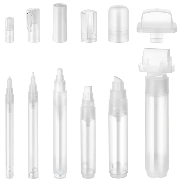 NAMUNY 6Pcs Graffiti Markers Set Clear Refillable Paint Marker 11/13.5/17/18.5/24/46.5mm Empty Markers Set