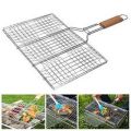 Top Selling BBQ Barbecue Grill Basket Premium Stainless Steel Wooden Handle Wire Net For outdoor Cooking. 
