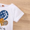 2 Pcs Independence Day Pants Set, Baby Girls Letter & Heart Print Short Sleeve Tassel T-shirt + Star & Stripe Print Shorts. 