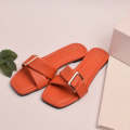 Women Fashion Luxurious Glowup Buckle Slides Style Flat Slippers, Sandal Perfect for Summer Wear - Comfortable and Stylish for Any Occasion Red, Orange. 