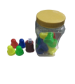 ONE JAR OF LUDO GOTIES WITH TWO DICE. 