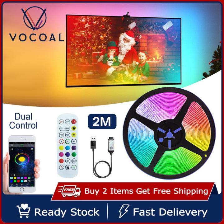 Vocoal LED Strip Lights RGB LED Lights String Lighting Flexible Strip Light Bluetooth APP Music Control Lamp Outdoor IP65 Waterproof Indoor Hotel TV Background Christmas Home Party Birthday Decoration 2M/5M