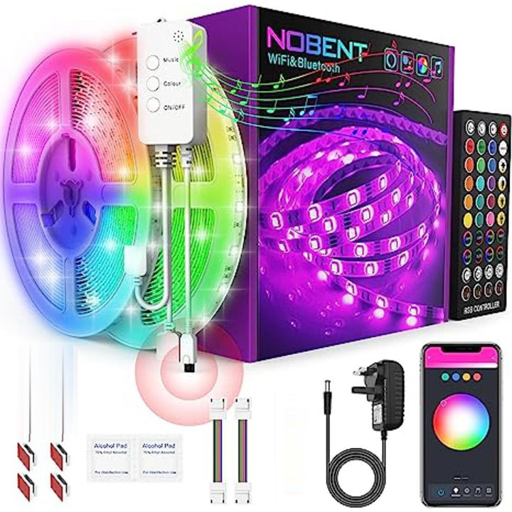 Nobent Led Lights 16.4ft/5m for Bedroom, Smart WiFi APP Control RGB Colour Changing Music Sync Strips Lights for Home Kitchen TV Party, Works with Alexa, Google Assistant Led Light