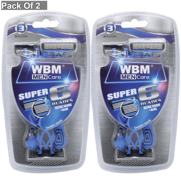 WBM Men Razor, Ultra Shave + Aloe Super 6 Blades Shaving Razor for Men - Pack of 2