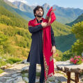 Kamaal Khan Red Iraqi Style 4 Border Chadder / Shawl / Dastaar For Men SHL-182-4. 