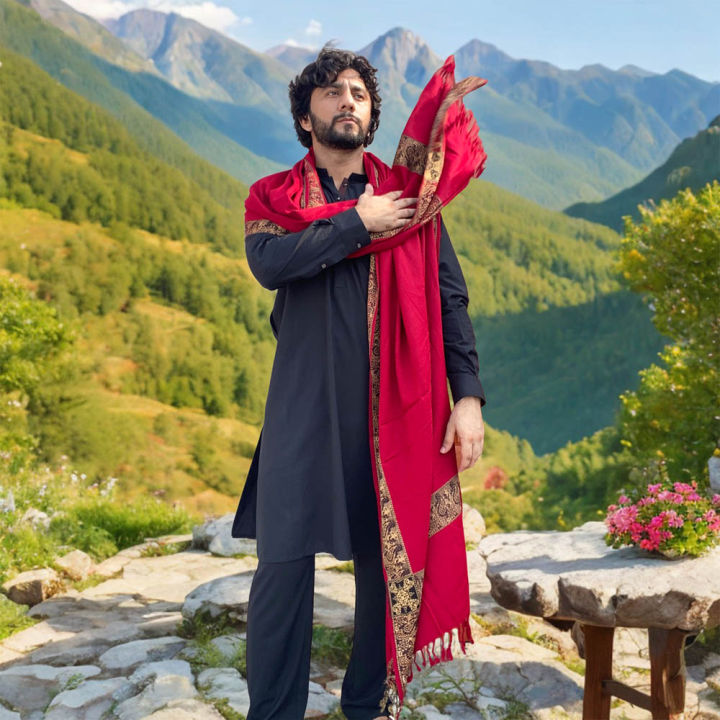 Kamaal%20Khan%20Red%20Iraqi%20Style%204%20Border%20Chadder%20/%20Shawl%20/%20Dastaar%20For%20Men%20SHL-182-4%20-%20Image%202