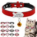 Custom Personalized Cat Small Dog Collar with Name Print Soft Suede Leather Fish/Bone/Suqare ID Tag Free Engraving Gold Bell. 