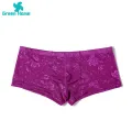 Green Home Men Underwear Low-rise Floral Texture Lace Shorts Panties. 