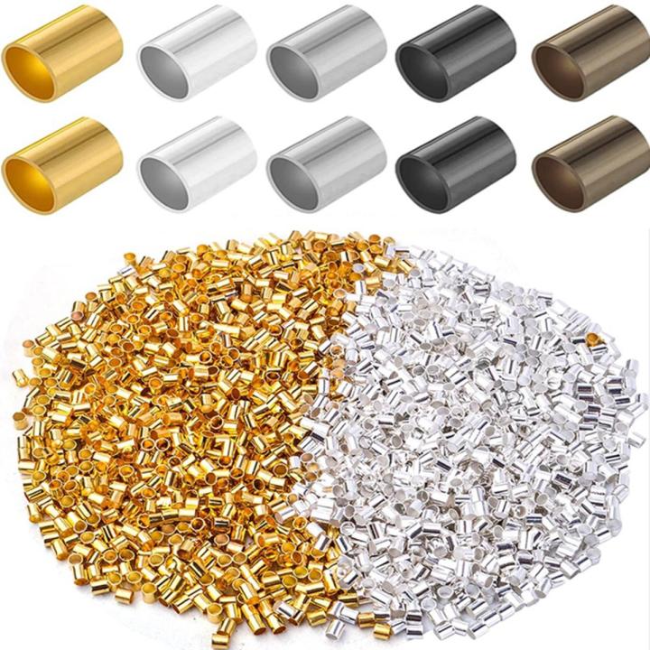 500Pcs 1.5/ 2mm Multicolor Metal Tube Crimp End Beads Cylindrical Crimping Stopper Beads DIY Jewelry Making