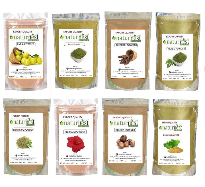 Naturenest Amla, Reetha, Shikakai, Bhringraj, Hibiscus, Brahmi, Henna And Indigo Powder Combo Powder Pack for Hair, Natural Products for Hair Growth, 100g (Pack of 8)