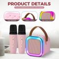 K12 Wireless Mic With Speaker - Single / Double RGB 7 Colour Dancing Light Karaoke Mic With Portable Bluetooth Microphone For Recording With Speaker For Music - 3 in 1 USB / AUX / SD Card Slot Karaoke Handheld Microphone - Black, Blue & Pink Colours. 