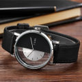 TOMI T080 Leather Straps Quartz Movement Water Resistant Wrist Watch Transparent Dial Fashion Watch for Men. 
