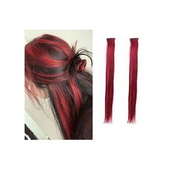 2Pcs Straight Synthetic Clip in on Hair Extensions Dark Red