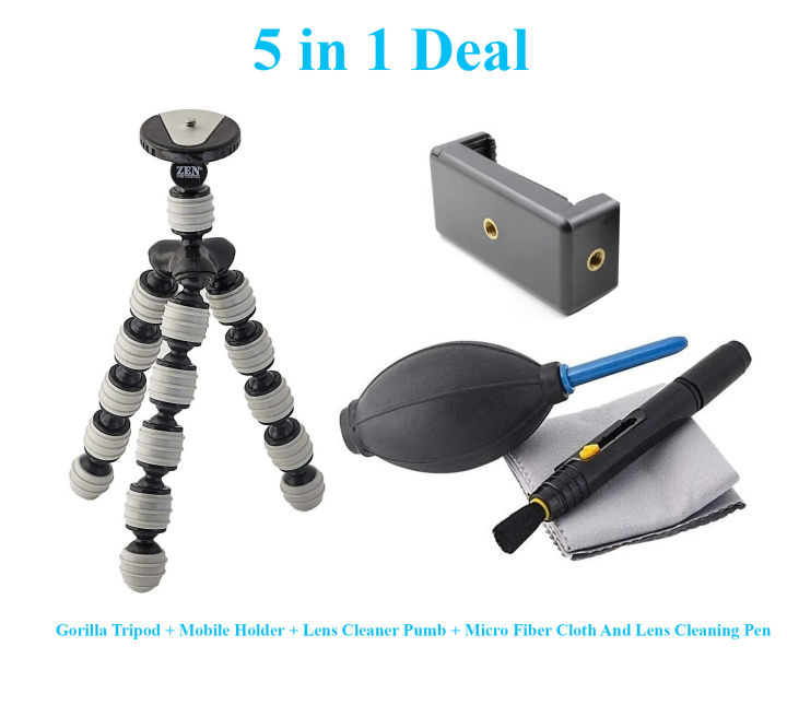 ZEN Camera Accessories KIT with Gorilla Octopus_Tripod Cleaning KIT and  Pen Micro Fiber Cloth