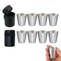 Polished 30Ml Mini Stainless Steel Glass Cup Drinking Glasses with Leather Cover Bag for Home Kitchen Bar. 