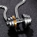 Stainless Steel Weights Necklace Gym Barbell Necklace Men's Mans Gold On The Neck Couple Pendan With A Barbell. 